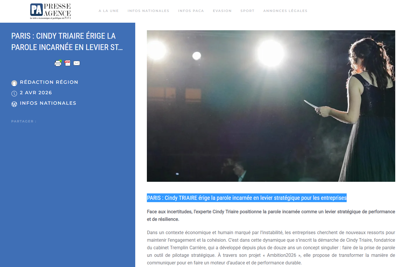 image article dans Presse Agence